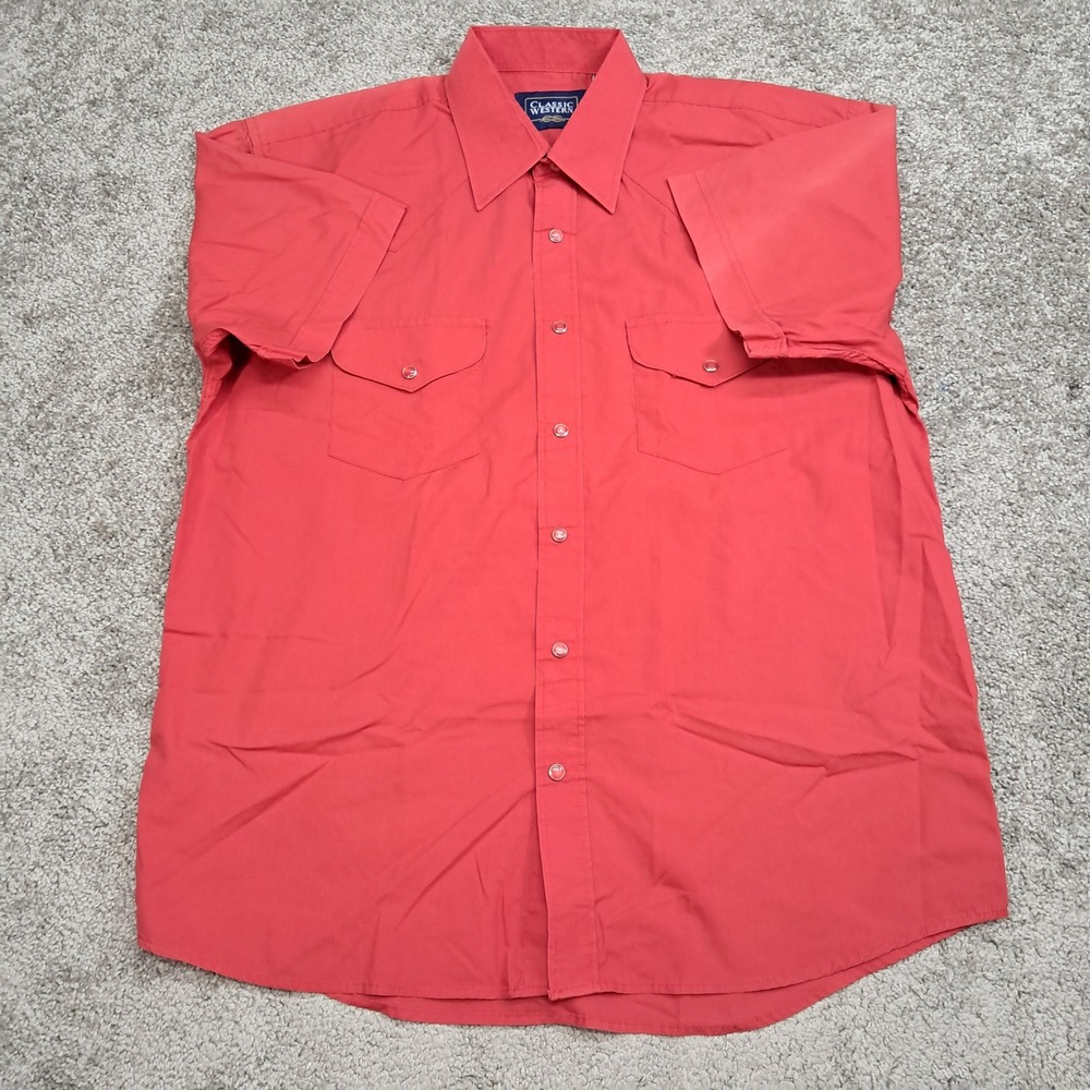Classic Western Mens Red Short Sleeve Pearl Snap Button Down Shirt Large